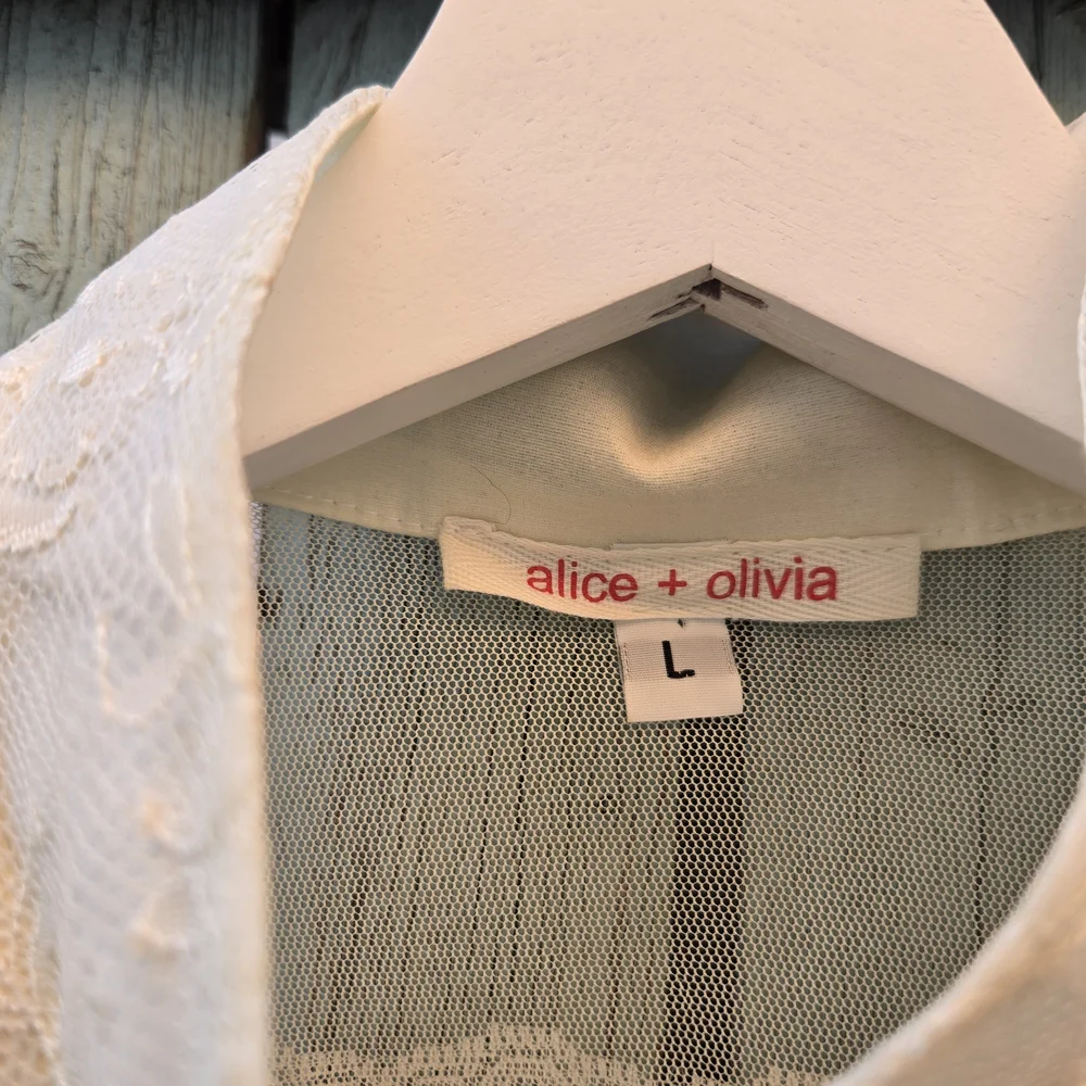 Alice + Olivia Sheer Silk Lace Blouse – Vintage,  Ivory, Large - Picture 8 of 9
